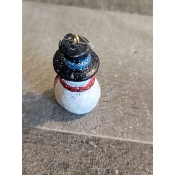 Smiling mini Snowman Red Scarf ornament Xmas glitter - Picture 4 of 5